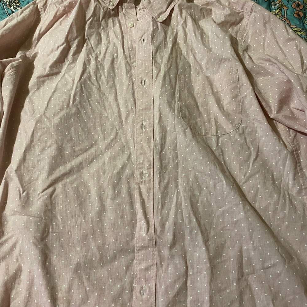 J. Crew Slim Fit Pink with White Polka Dots button down